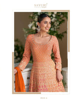 Rutba Swarovski Embellished Anarkali Gown by Sayuri | Premium Georgette Pink & Orange